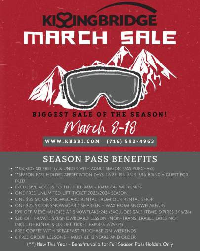 KB March 2023 Sale Benefits: KB kids under 7 ski free with an adults season pass purchase, season pass holder appreciation days, early weekends and more.