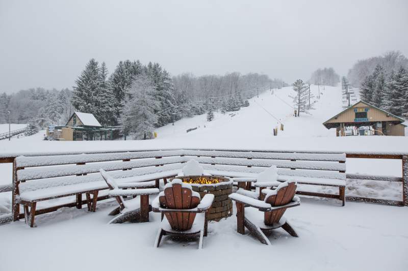 Deck view of slopes with firepit
