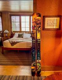 Roycroft Inn Room with skis outside the door